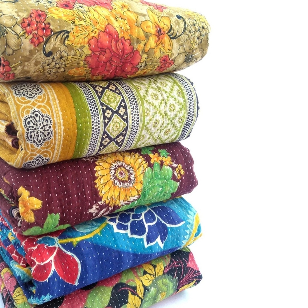 LIKE TO BE NOTIFIED Vintage Kantha Quilt  New Inventory, 100% Cotton, 85x55"